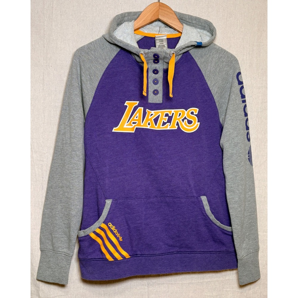 Adidas Los Angeles Lakers Hoodie Mens Medium Purple Grey Henley Pullover NBA